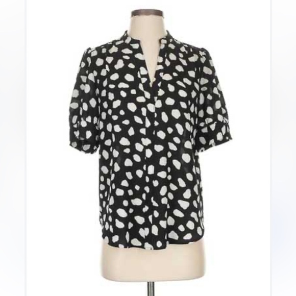 Ann Taylor Blouse Black White Dots S - Picture 1 of 12